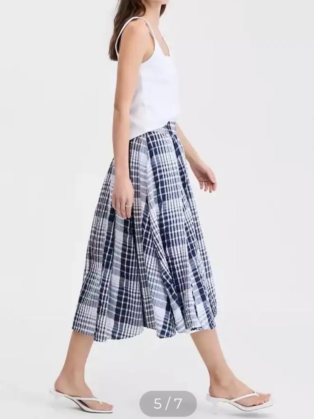 ON 34th Navy & White Plaid Circle Skirt with Elastic Waist and Pockets
